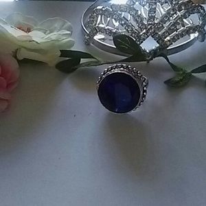 Created Blue Saphire Oval 925 Sterling Silver Ring